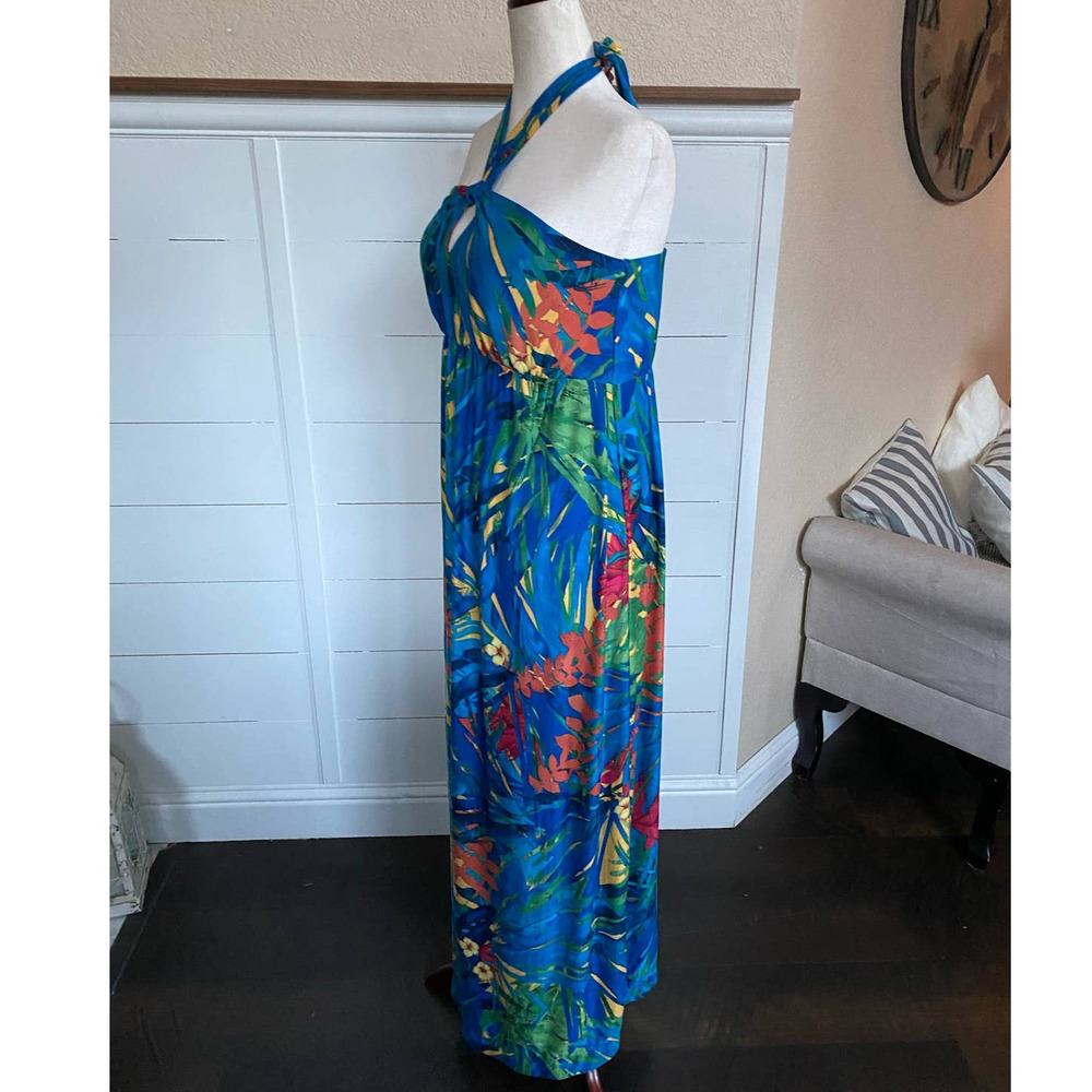 Soma Blue Tropical Halter Maxi Dress with Red & Yellow Accents - Picture 6 of 13